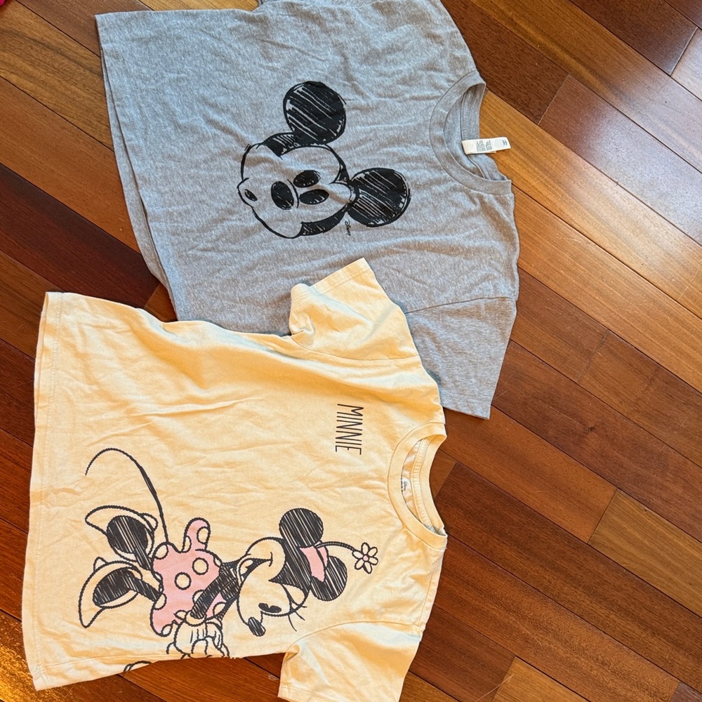 Mickey & Minnie Graphic Tee Set - Gray & Light Yellow